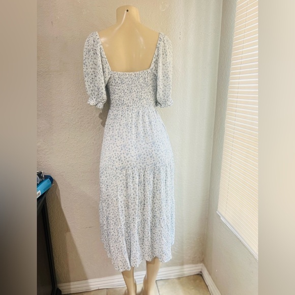 Abercrombie and Fitch Dress Womens XS Blue White Floral Smocked Boho Prairie - Picture 8 of 16